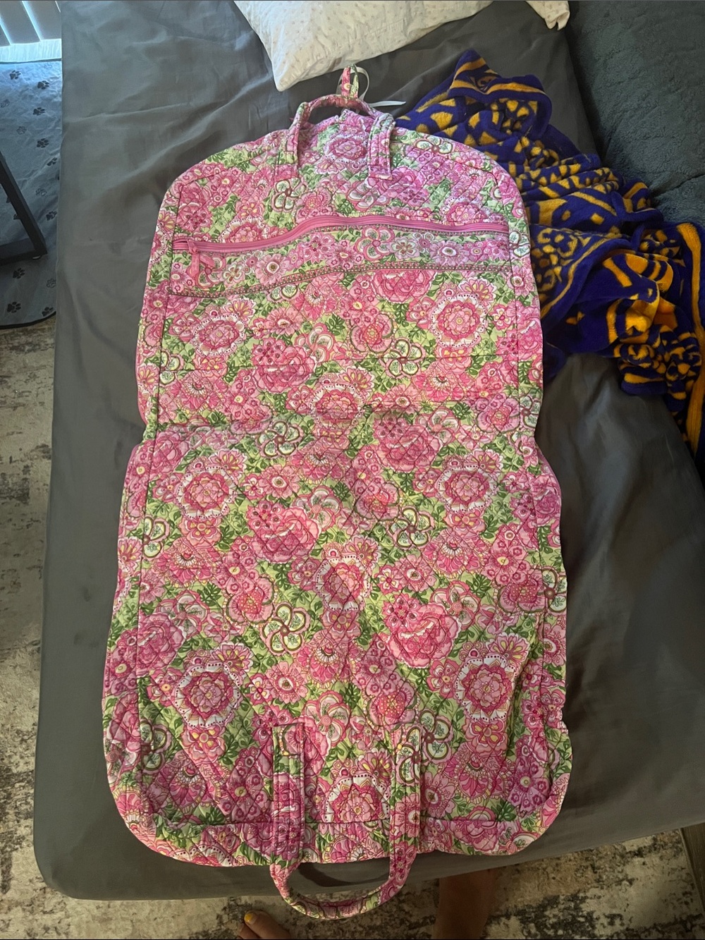 Vera Bradley Pink Floral Quilted Garment Bag with Green Accents